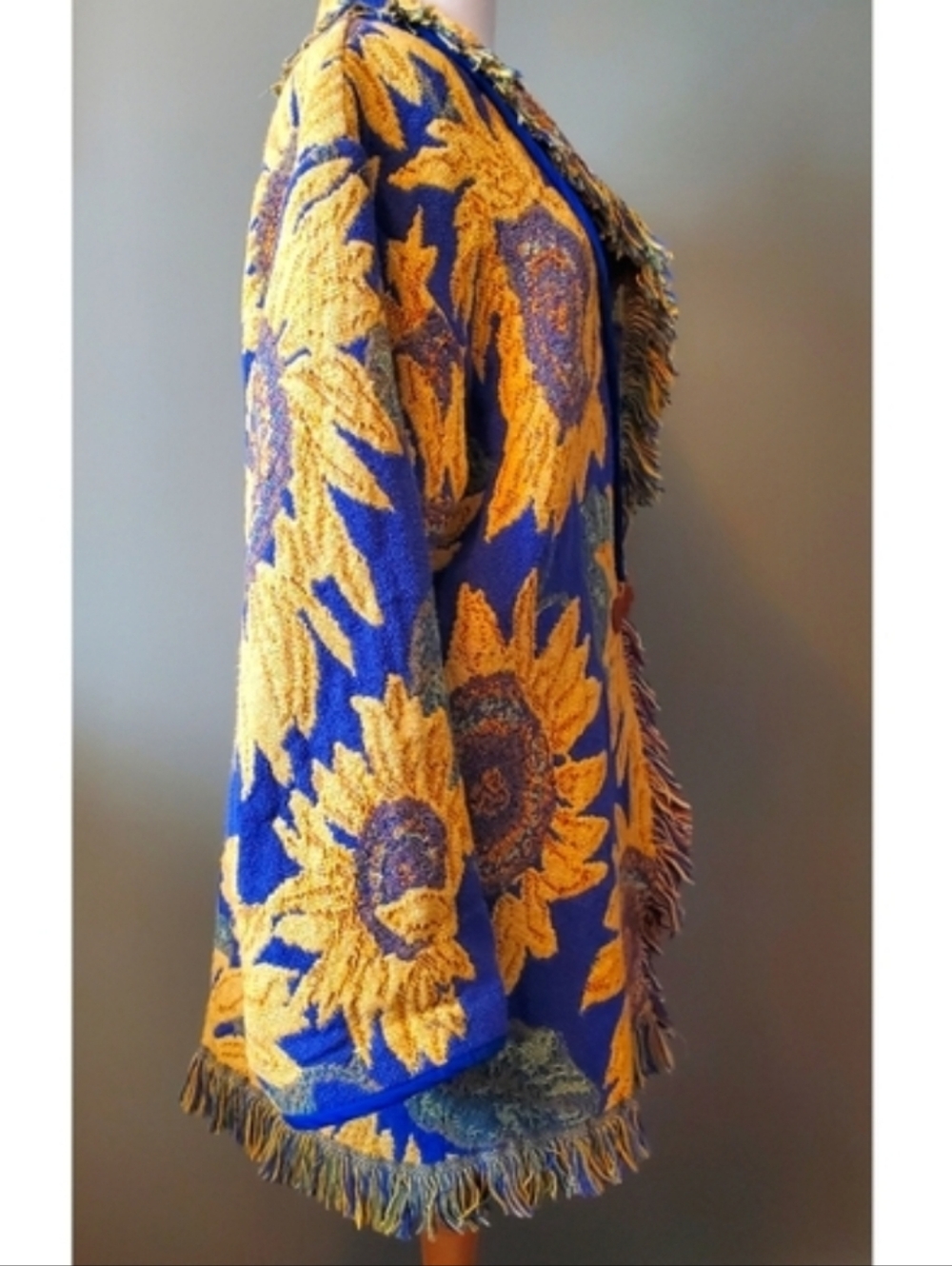 🌻 Sunflower Woven Tapestry Blanket Fringe Coat